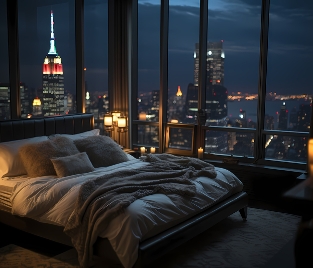 Sophisticated hotel room with city view